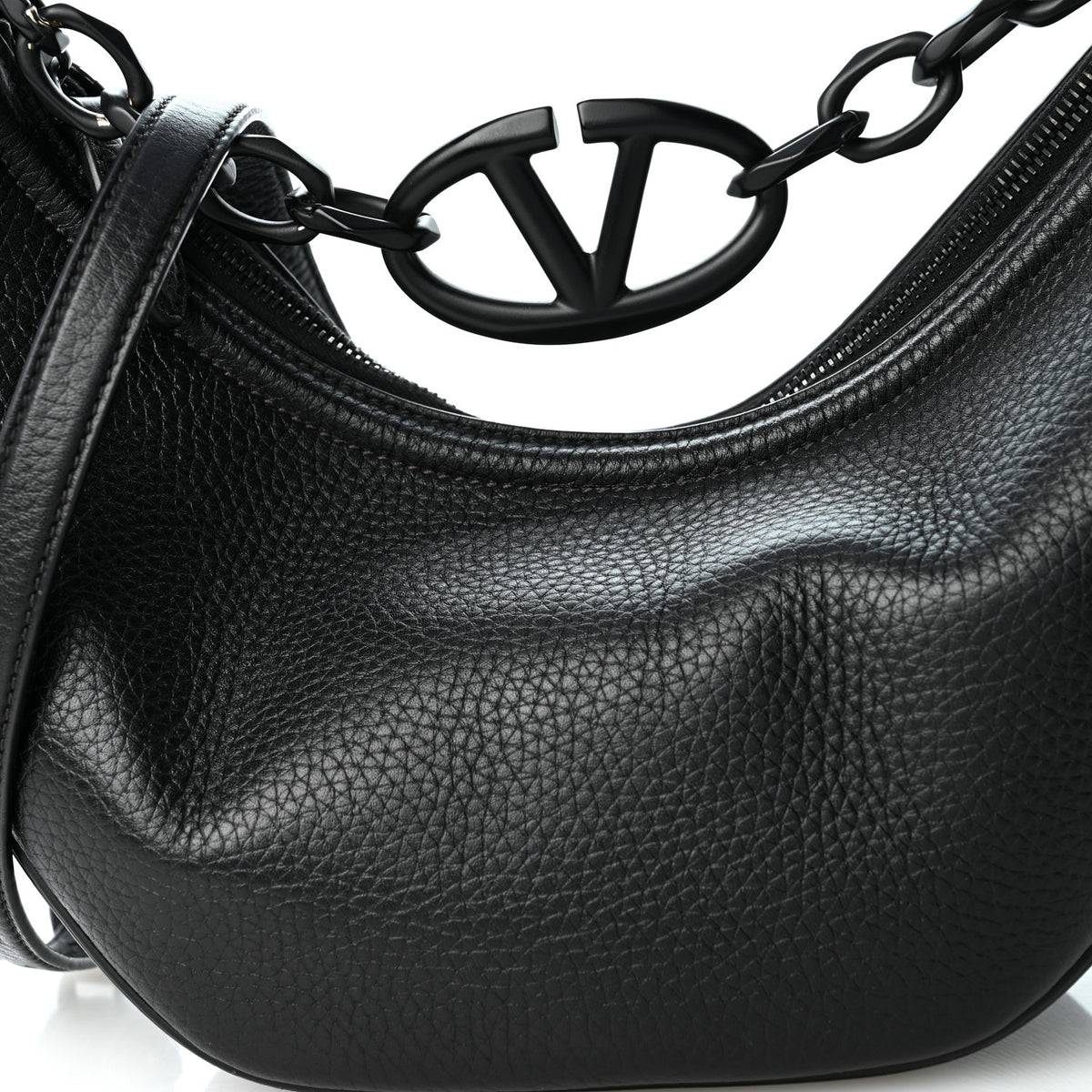 Grainy Calfskin Monochrome Small Vlogo Moon Hobo Bag Black
