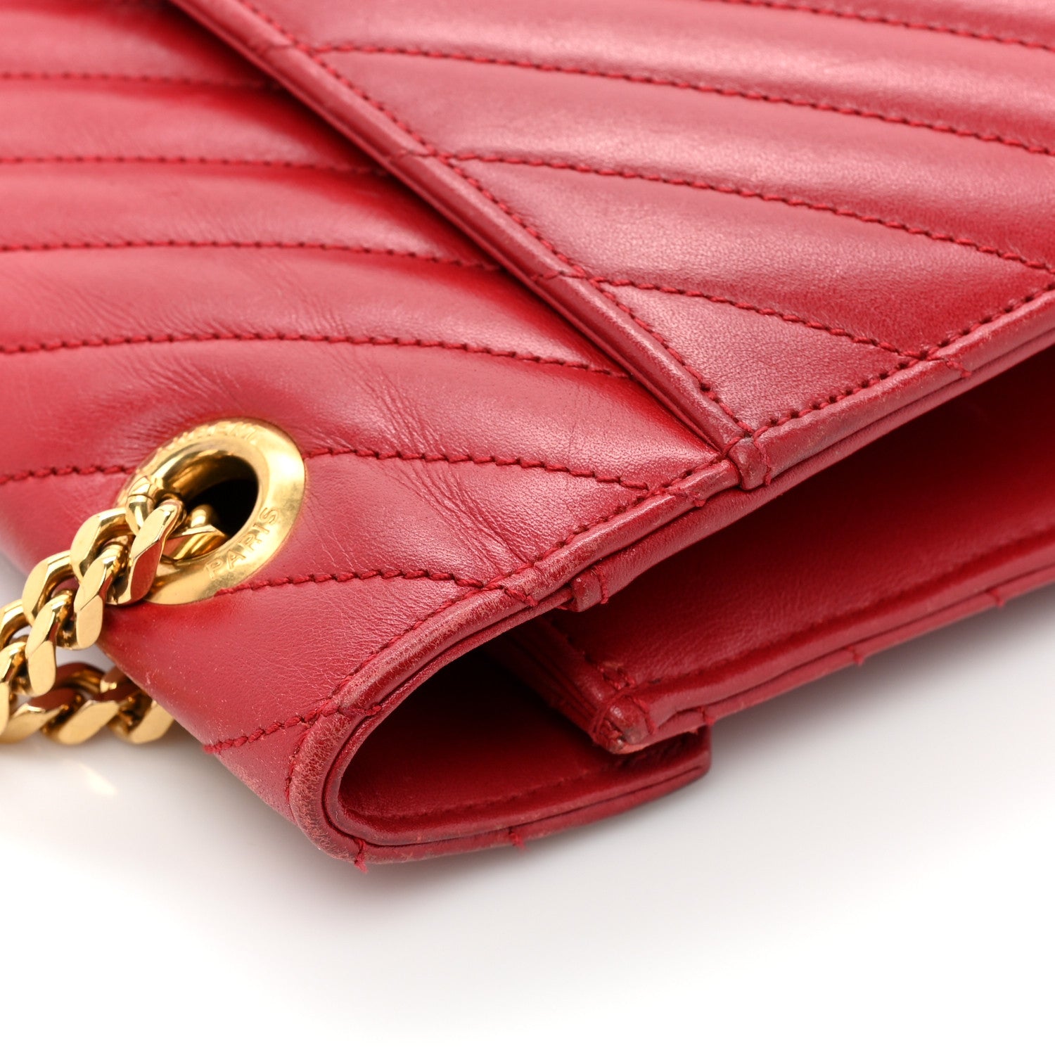 Saint Laurent Smooth Calfskin Matelasse Chevron Large Monogram Satchel Lipstick Red 18 of 20