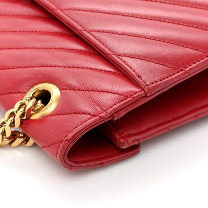 Saint Laurent Smooth Calfskin Matelasse Chevron Large Monogram Satchel Lipstick Red 18 of 20