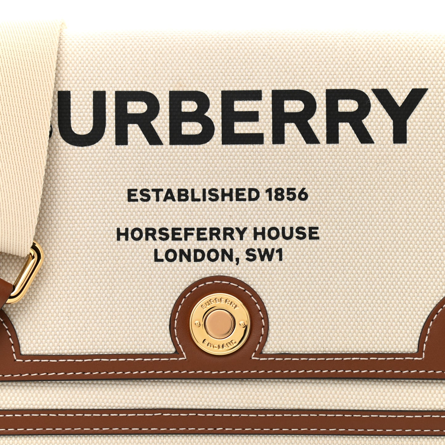 Canvas Horseferry Print Note Crossbody Bag Natural Tan