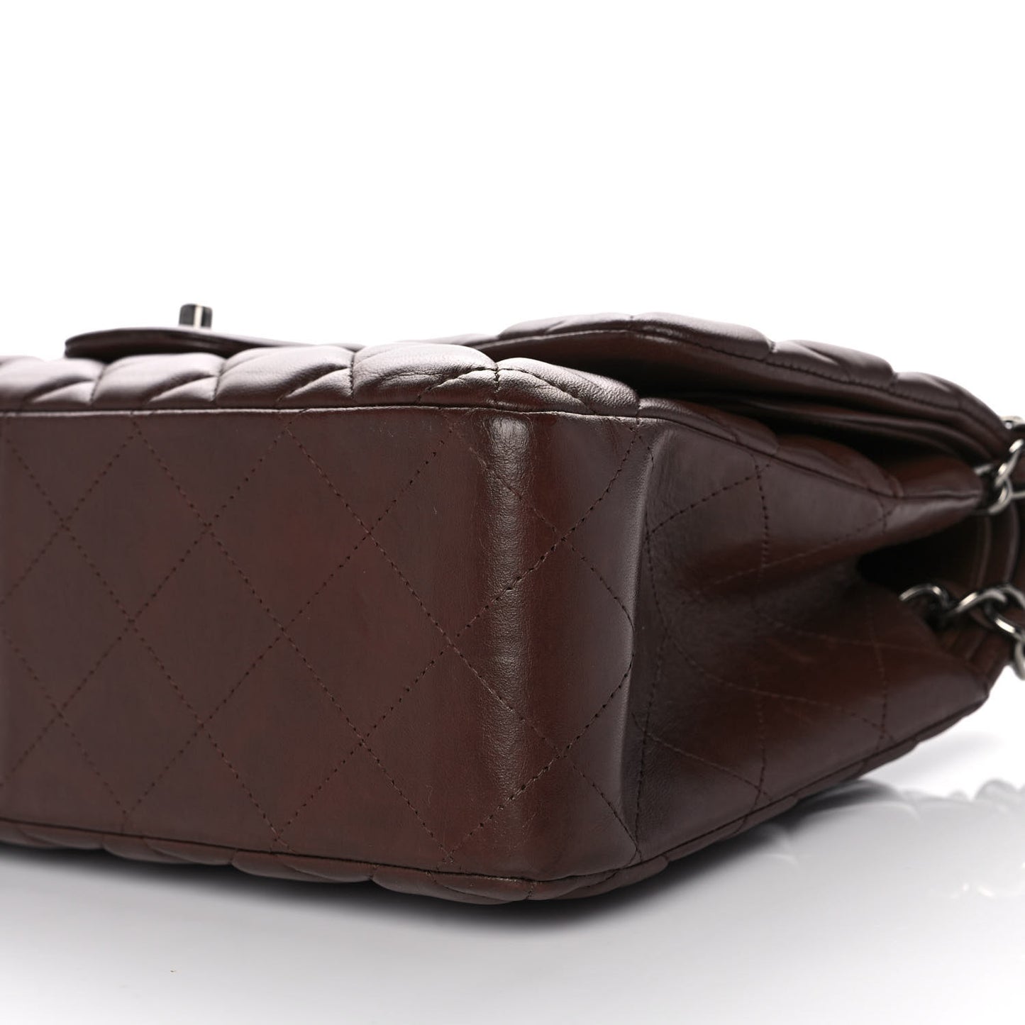 Lambskin Quilted Jumbo Double Flap Dark Brown