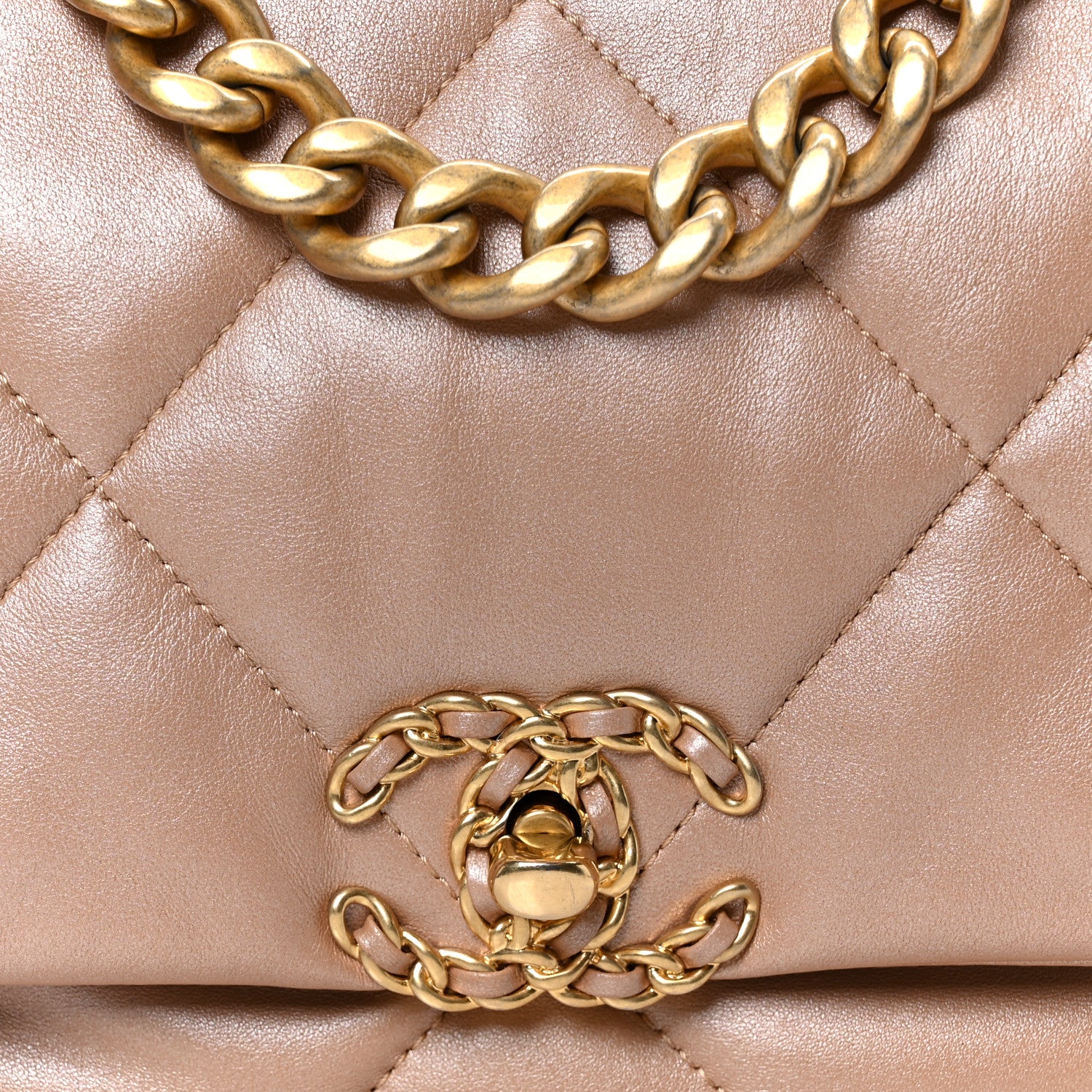 Chanel Shiny Lambskin Quilted Medium Chanel 19 Flap Beige 8 of 10