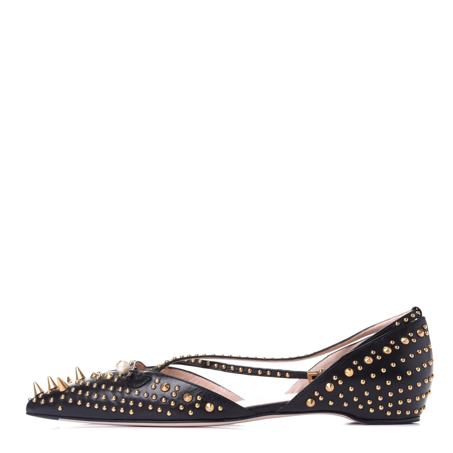 Malaga Kid Studded Pointed Toe Unia Flats 40 Black