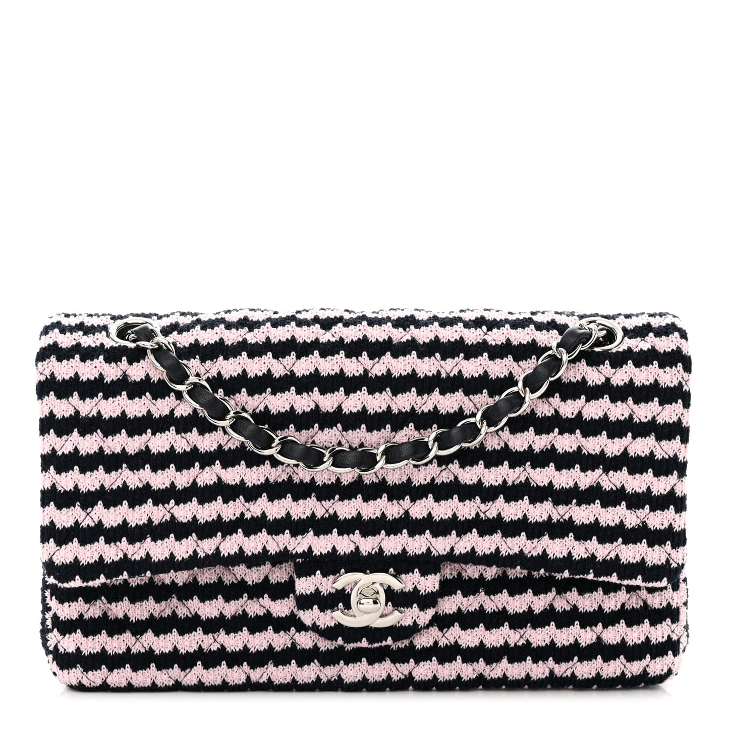 Tweed Quilted Medium Double Flap Pink Navy