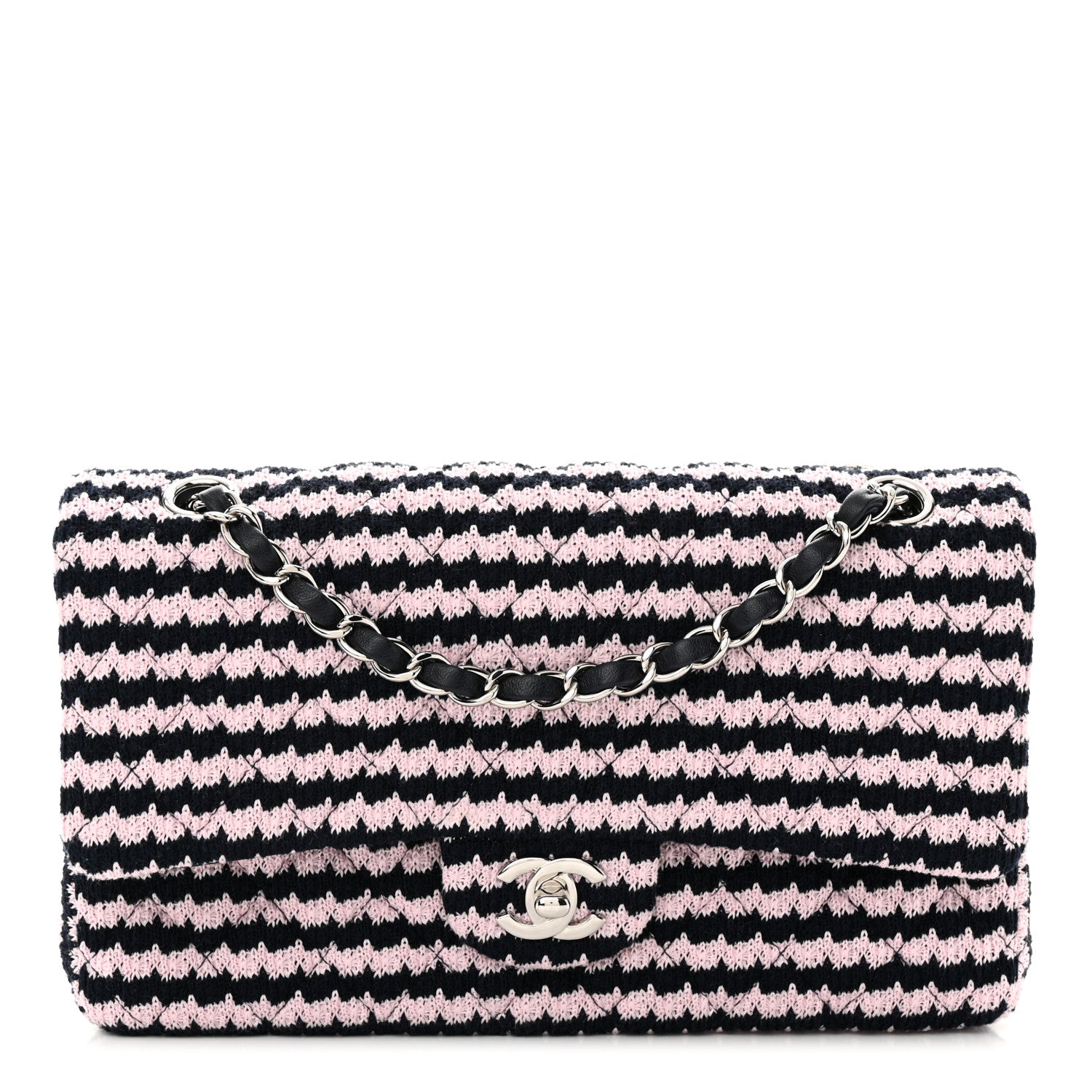 Chanel Tweed Quilted Medium Double Flap Pink Navy 1 of 12