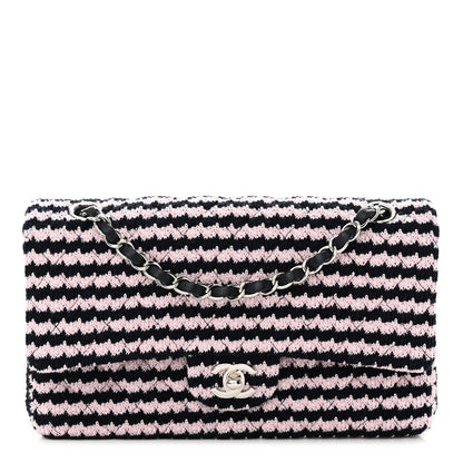 Chanel Tweed Quilted Medium Double Flap Pink Navy 1 of 12