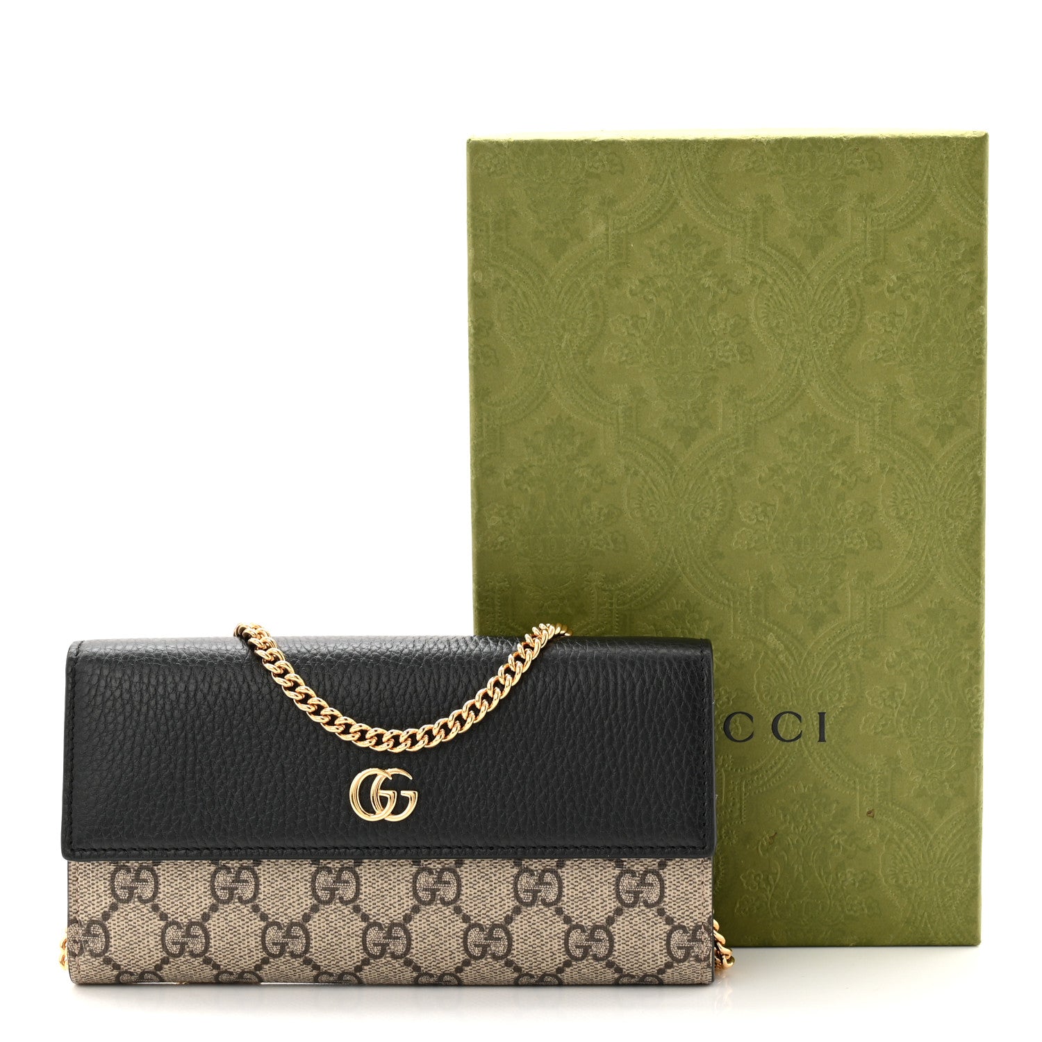 Gucci Dollar Calfskin GG Supreme Monogram Petite GG Marmont Wallet Chain Bag Black Beige Ebony 20 of 21