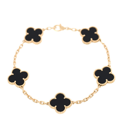 Van Cleef & Arpels 18K Yellow Gold Black Onyx 5 Motifs Vintage Alhambra Bracelet 1 of 6