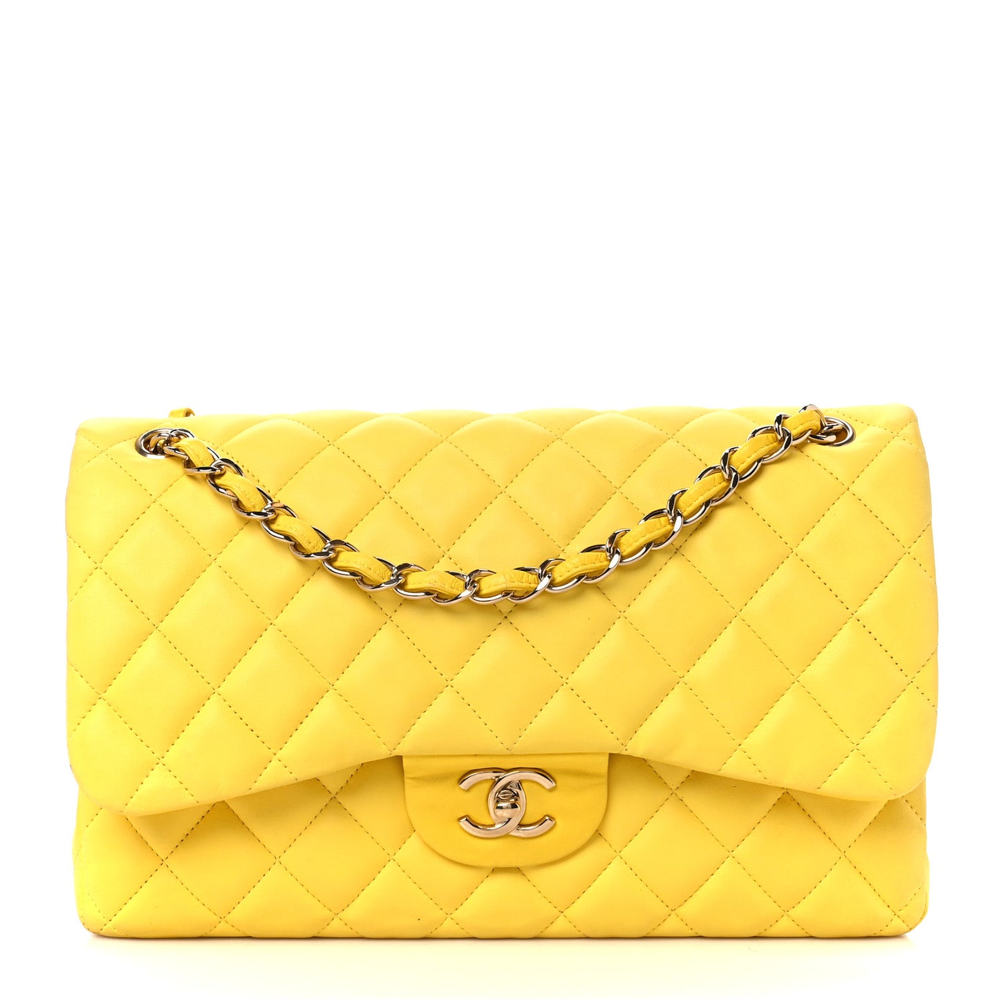 Lambskin Quilted Jumbo Double Flap Yellow