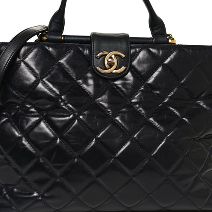 Chanel Calfskin Quilted Large Gold Bar Top Handle Tote Dark Navy Blue 9 of 11
