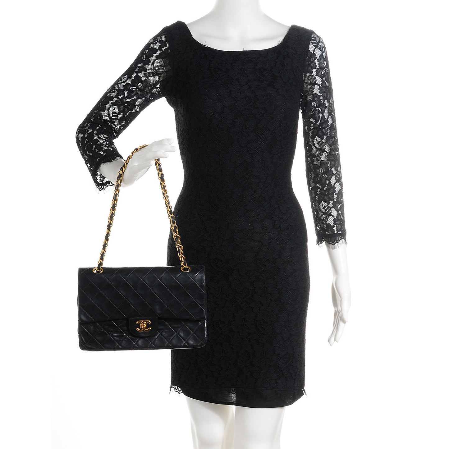 Lambskin Medium Double Flap Black