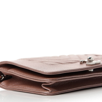 Chanel Metallic Caviar Chevron Quilted Vintage Mademoiselle Wallet On Chain WOC Pink 6 of 12