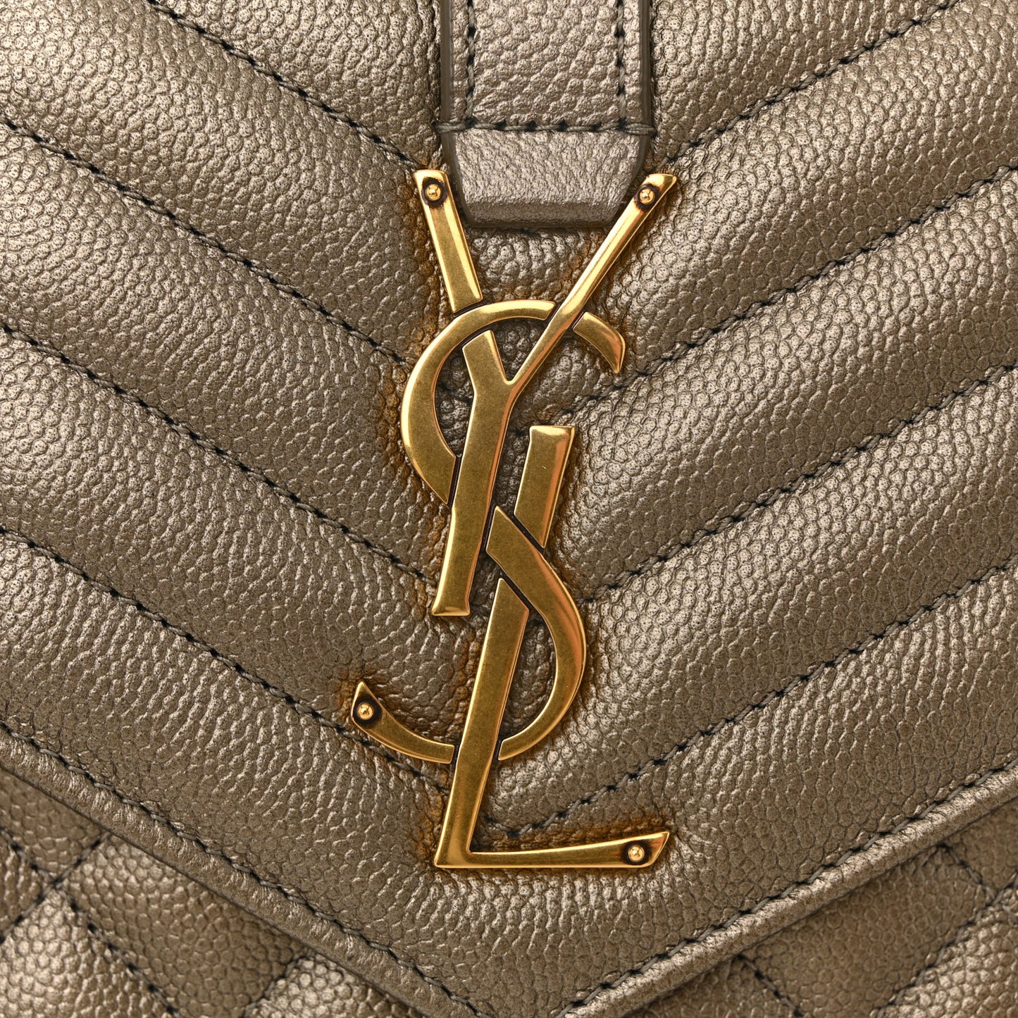 Metallic Grain De Poudre Mixed Matelasse Triquilt Monogram Chain Wallet Piombo