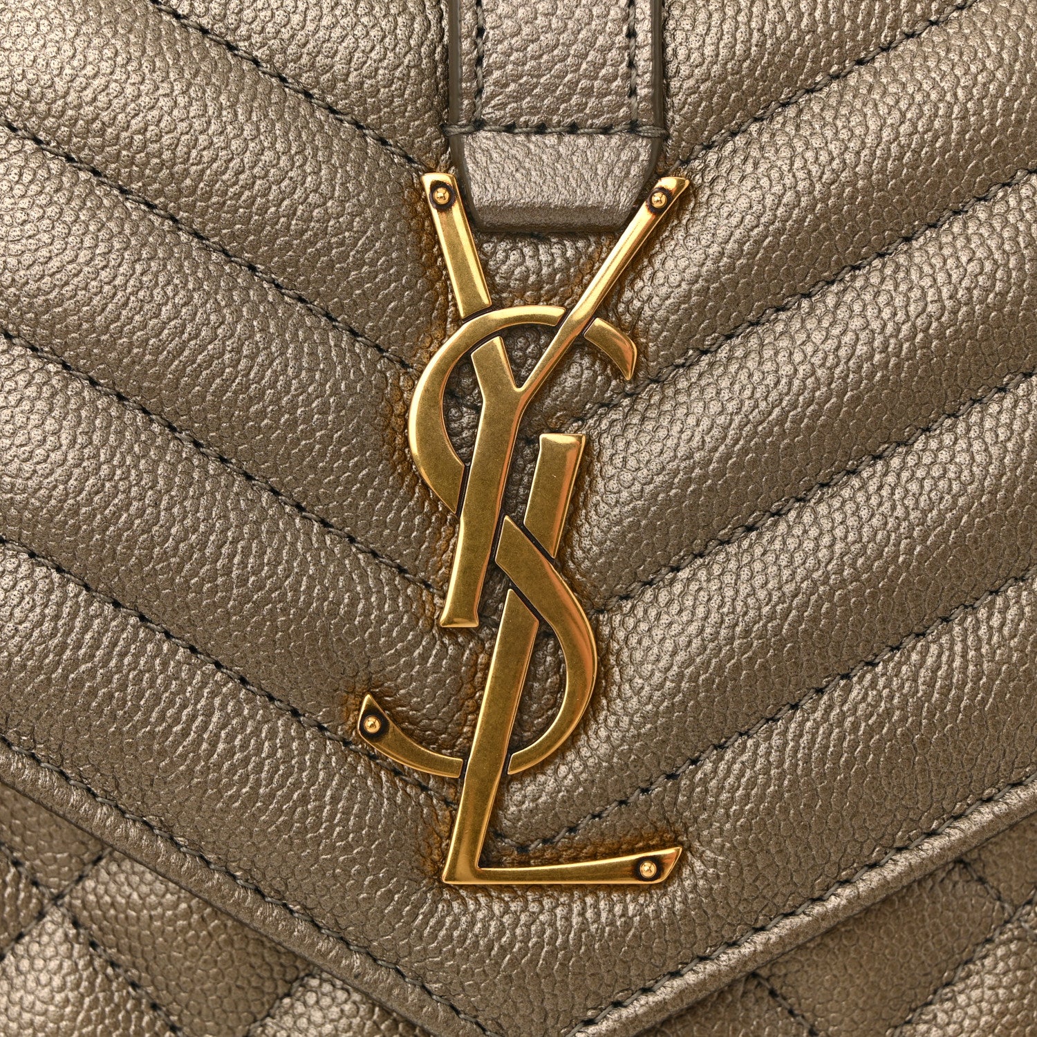 Saint Laurent Metallic Grain De Poudre Mixed Matelasse Triquilt Monogram Chain Wallet Piombo 13 of 16