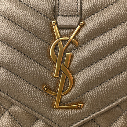 Saint Laurent Metallic Grain De Poudre Mixed Matelasse Triquilt Monogram Chain Wallet Piombo 13 of 16