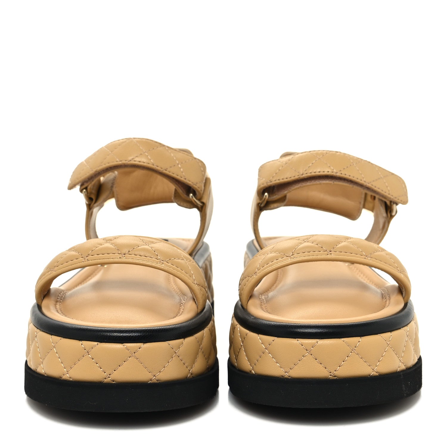 Chanel Lambskin Quilted Platform Sandals 37 Beige Black 2 of 10