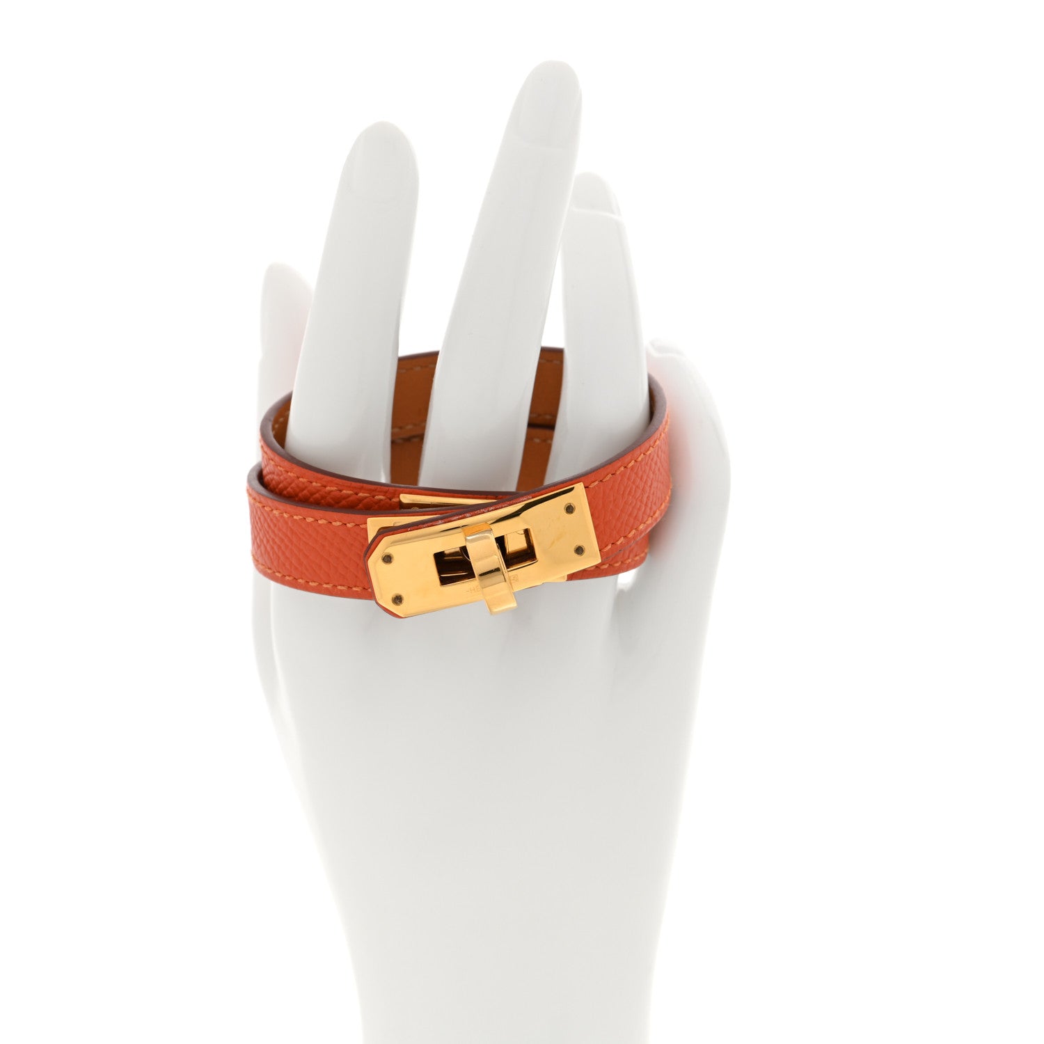 Hermes Epsom Kelly Double Tour Bracelet S Orange 2 of 5