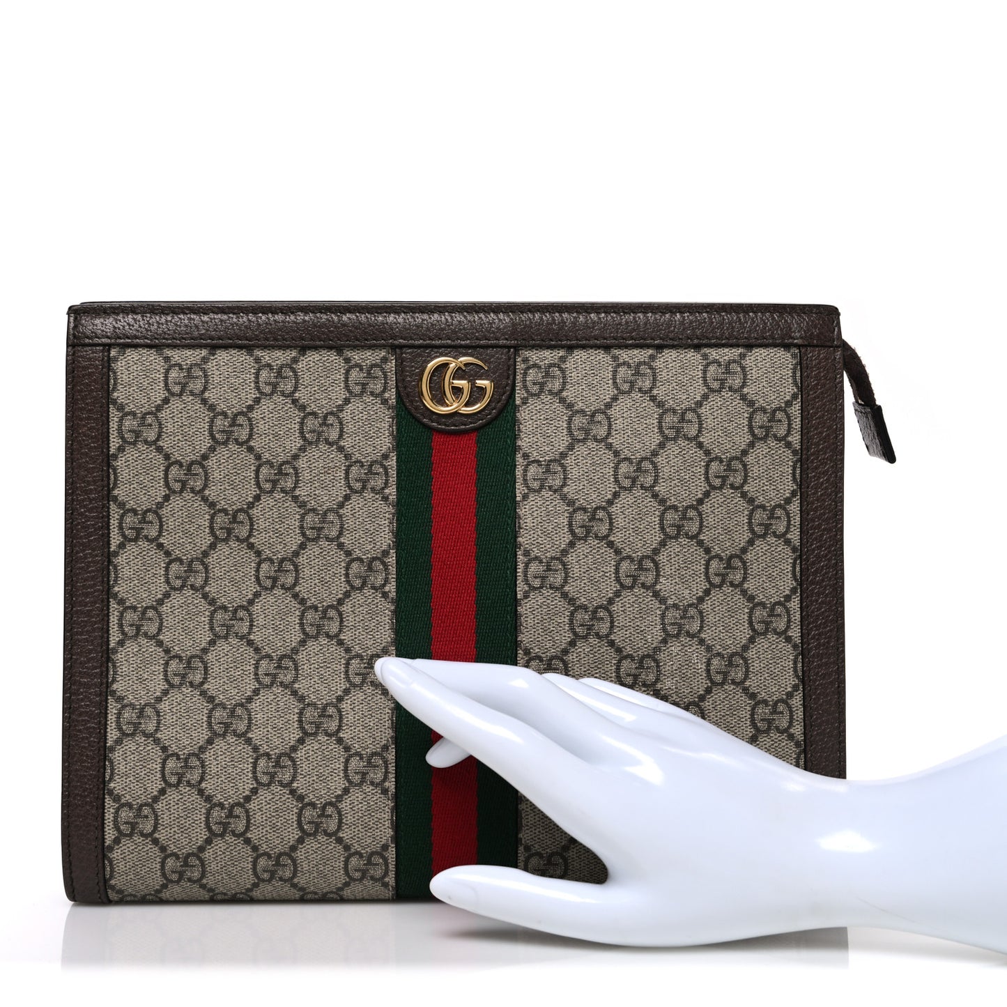 GG Supreme Monogram Web Ophidia Pouch Brown