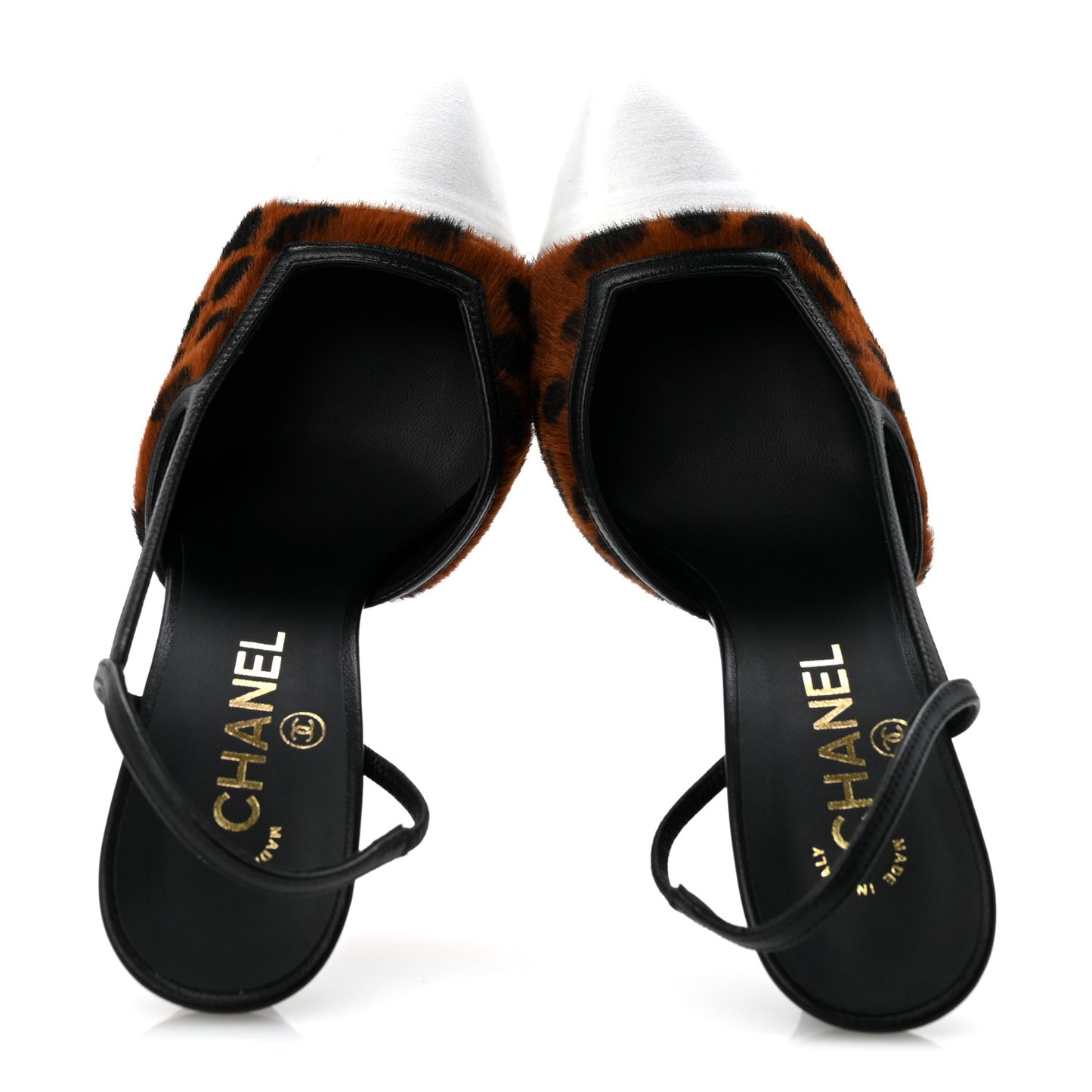 Lambskin Mixed Fibers Pony Hair Slingback Pumps 37.5 Brown Black White