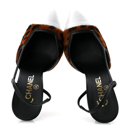 Chanel Lambskin Mixed Fibers Pony Hair Slingback Pumps 37.5 Brown Black White 2 of 10