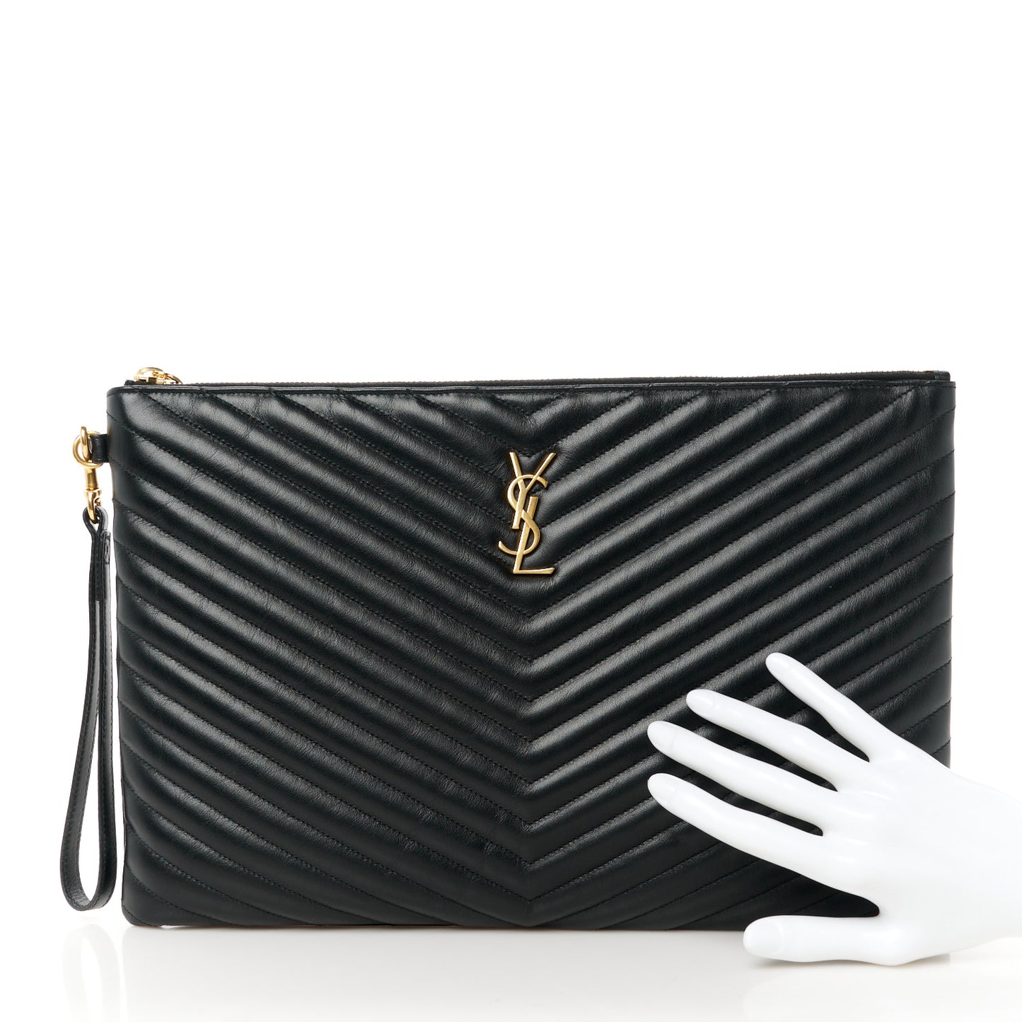 Calfskin Matelasse Chevron Monogram Document Holder Black