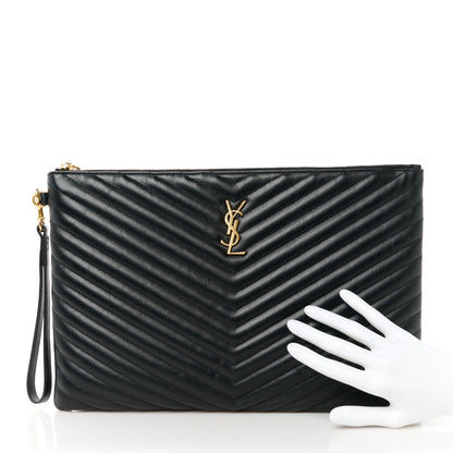 Saint Laurent Calfskin Matelasse Chevron Monogram Document Holder Black 2 of 8