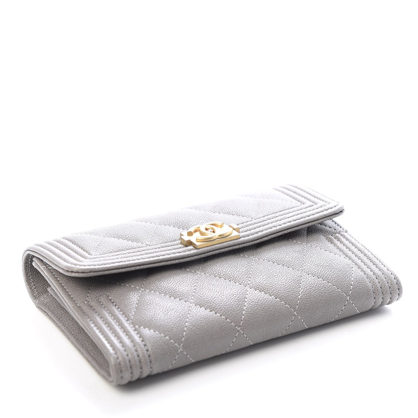 Caviar Quilted Medium Boy Flap Wallet Grey
