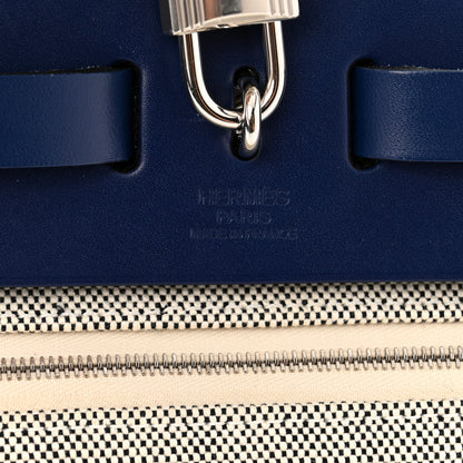 Hermes Vache Hunter Toile H Brides de Gala Herbag Zip Retourne 31 PM Bleu De France Ecru Black 7 of 11