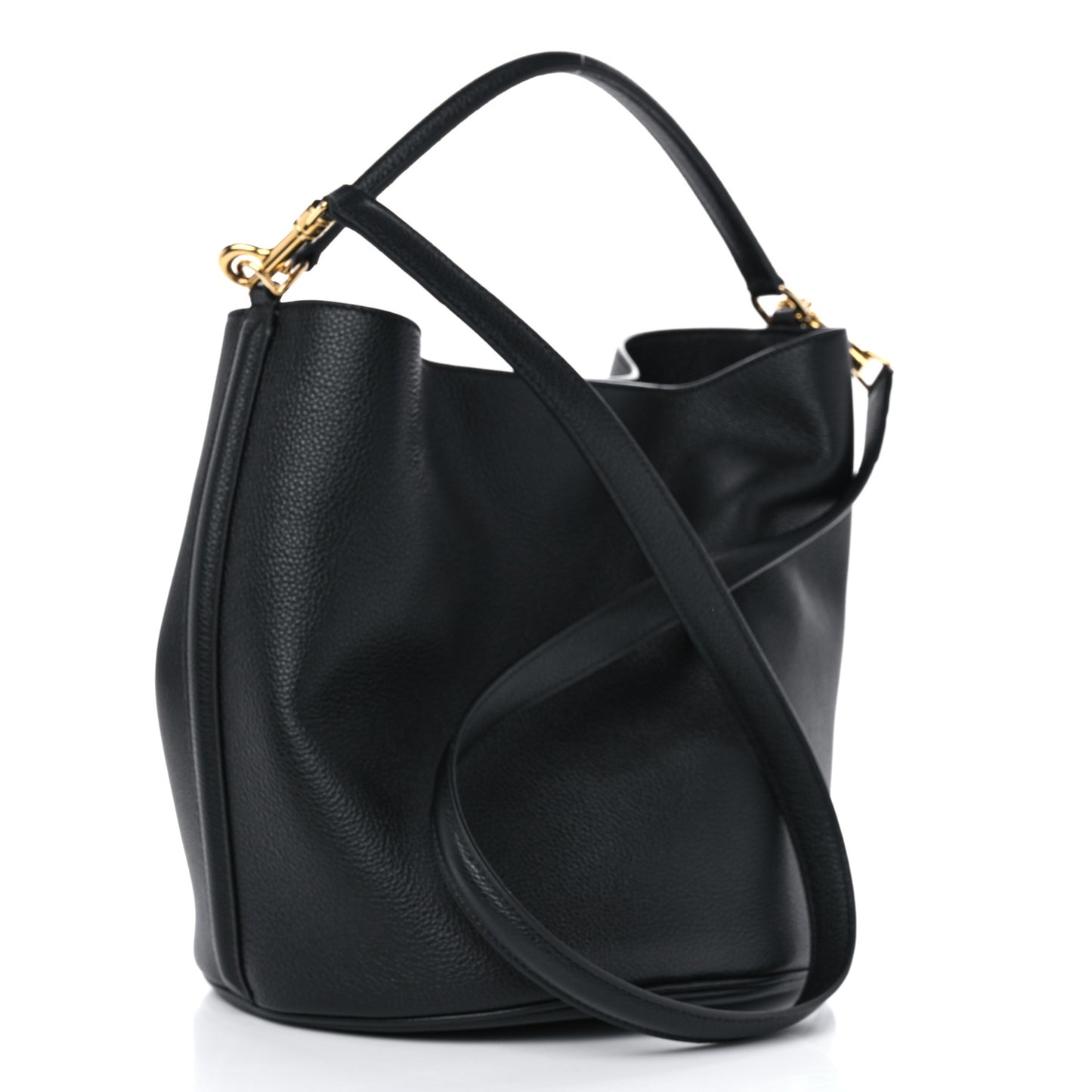 Supple Grained Calfskin Bucket 16 Bag Black