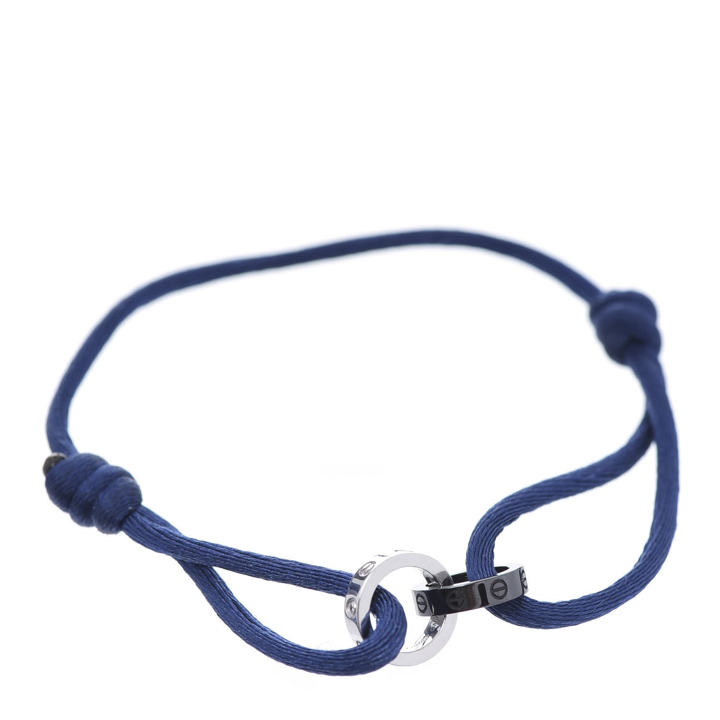 18K White Gold Ceramic 4 Diamond LOVE Cord Bracelet Blue