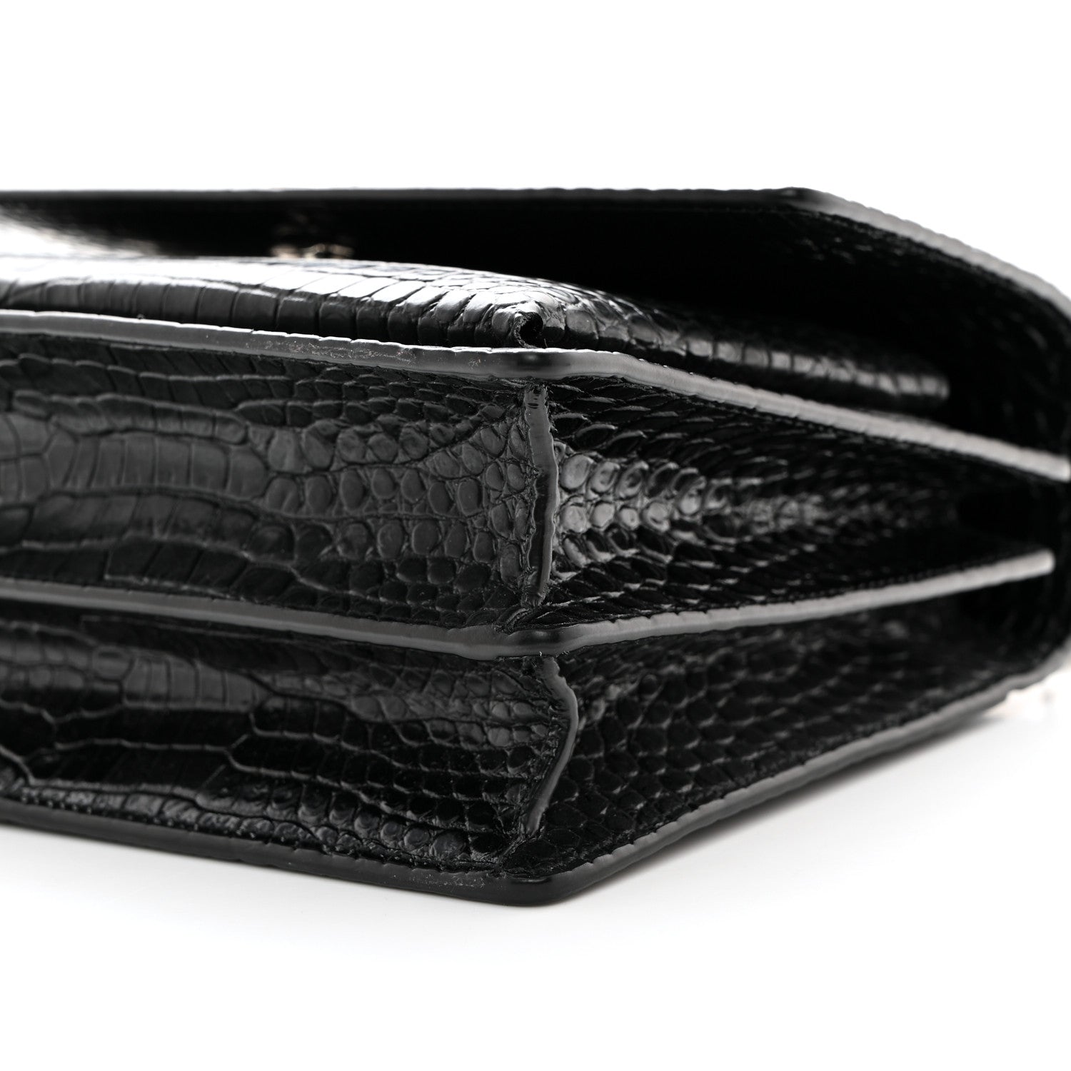 Saint Laurent Calfskin Crocodile Embossed Medium Monogram Sunset Black 11 of 12