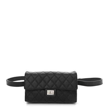 Chanel Grained Calfskin Quilted 2.55 Reissue Flap Belt Bag Clutch Black 1 of 10