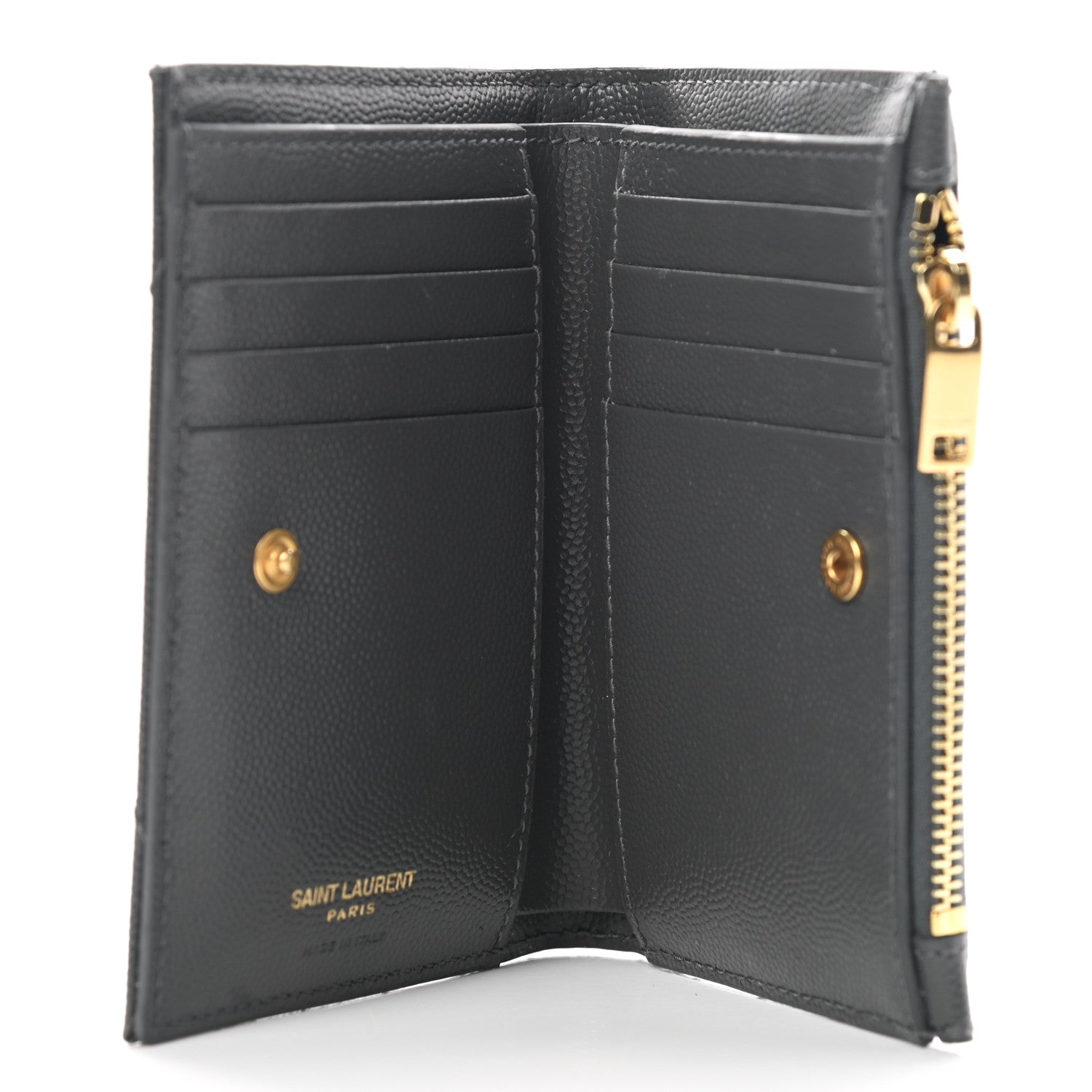 Saint Laurent Grain De Poudre Matelasse Chevron Monogram Zipped Two-Part Wallet Storm 5 of 8