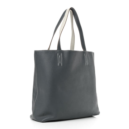 Hermes Taurillon Clemence Double Sens 36 Reversible Tote Gris Perle Bleu Orage 4 of 17