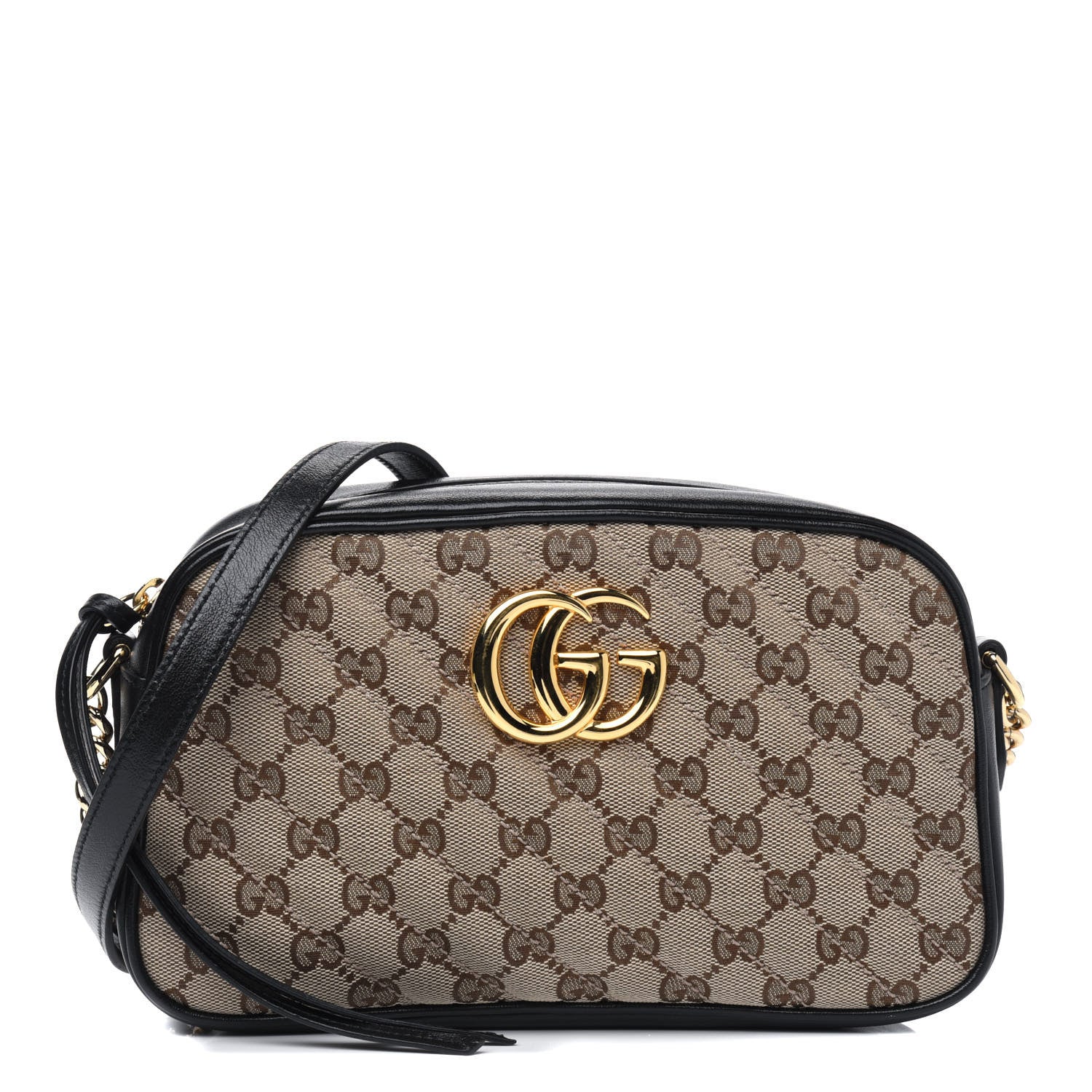 Gucci Monogram Matelasse Diagonal Small GG Marmont Chain Shoulder Bag Beige Black 1 of 5