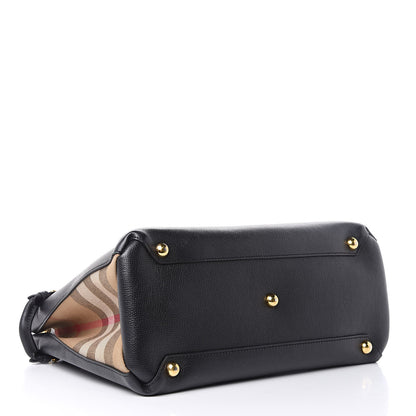 Burberry Grainy Calfskin House Check Medium Banner Tote Black 4 of 11