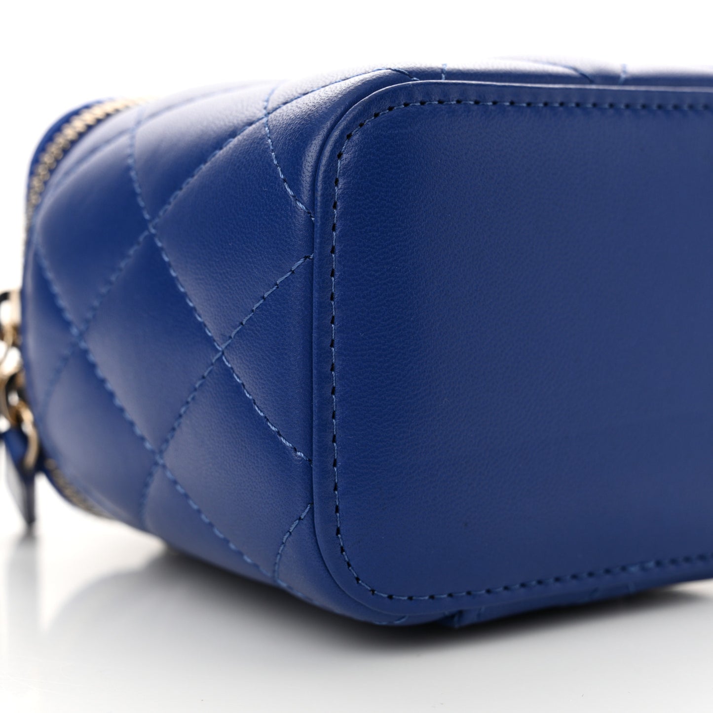 Lambskin Quilted Top Handle Mini Vanity Case With Chain Blue