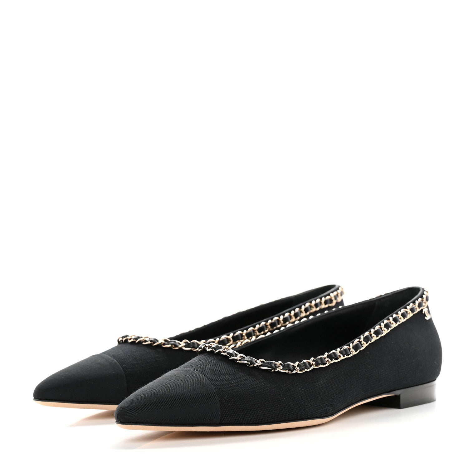 Chanel Fabric Grosgrain Chain Cap Toe Flats 40 Black 3 of 11