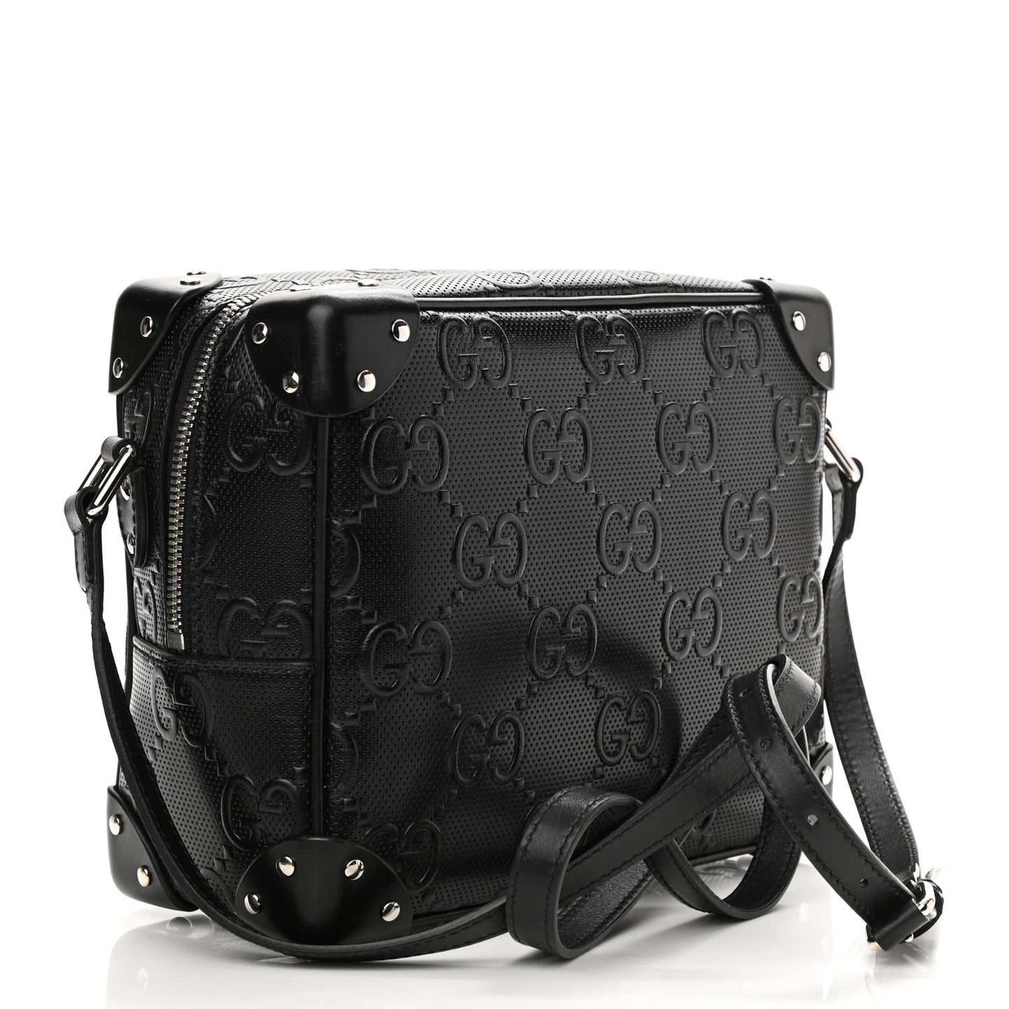 Calfskin GG Tennis Embossed Square Messenger Bag Black