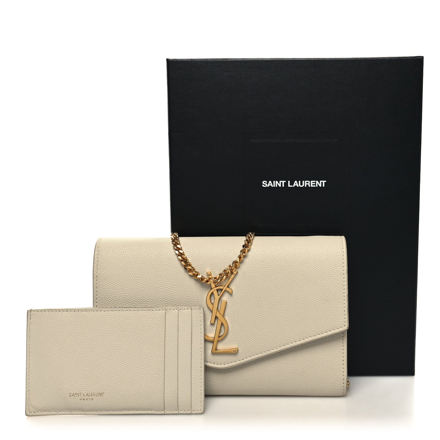 Saint Laurent Grain De Poudre Monogram Uptown Chain Wallet Crema Soft 12 of 12