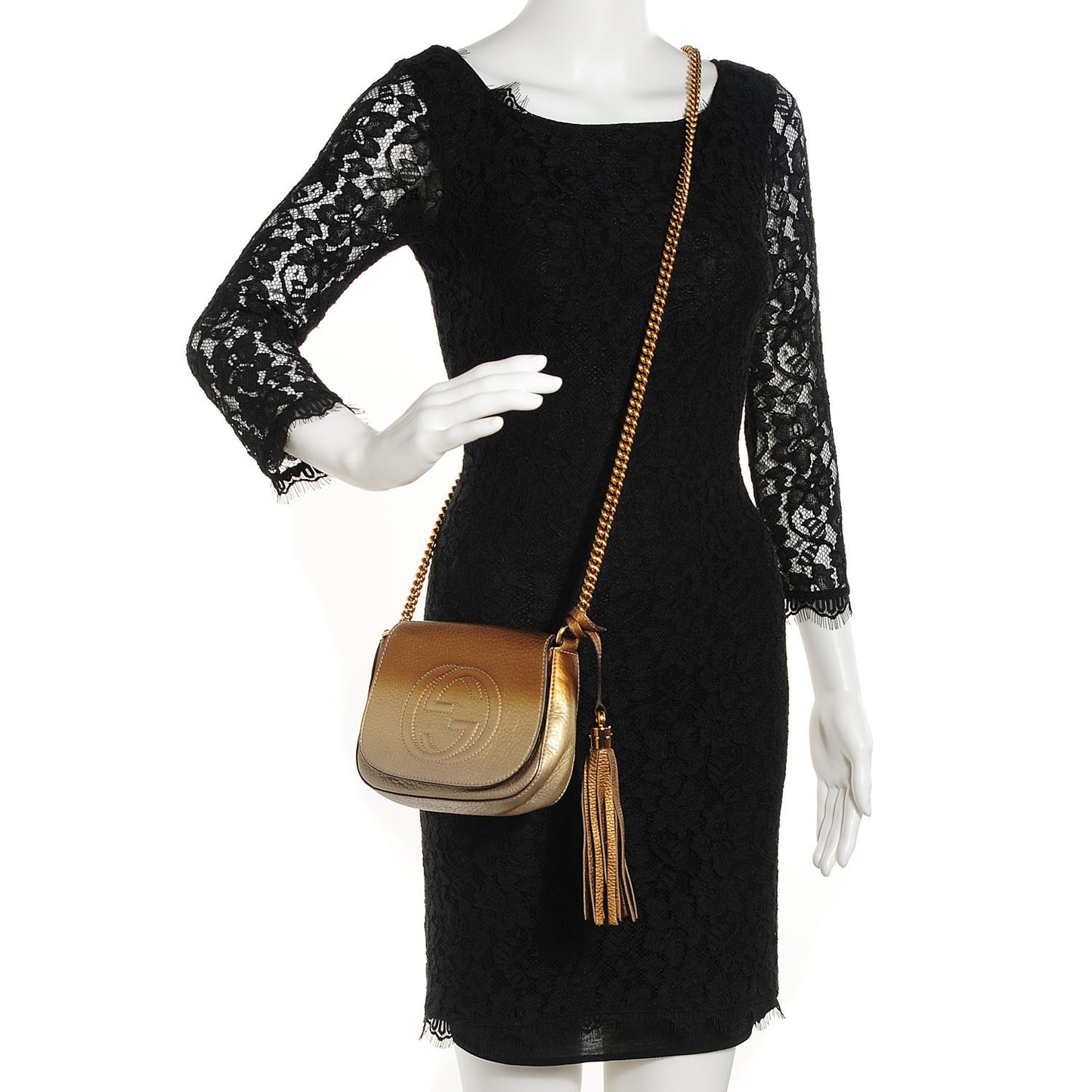 Metallic Pebbled Calfskin Small Soho Flap Crossbody Gold Ombre