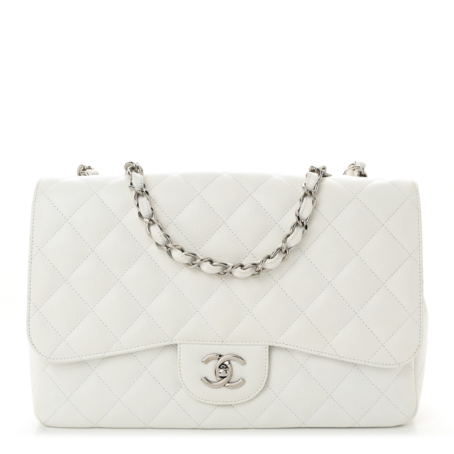 Chanel Caviar Quilted Jumbo Single Flap White 1 of 10