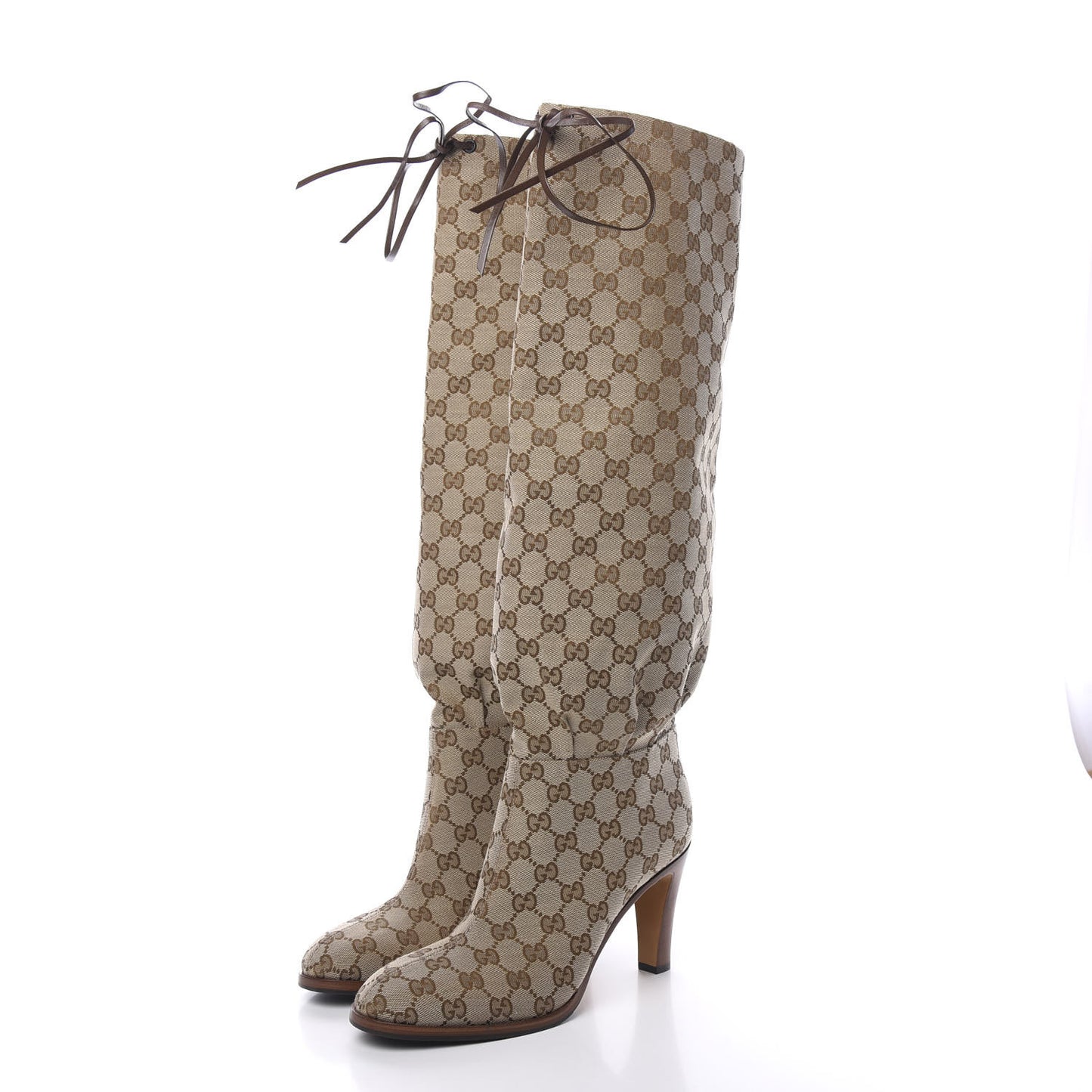 Monogram Lisa Mid Heel Boots 40 Beige Ebony