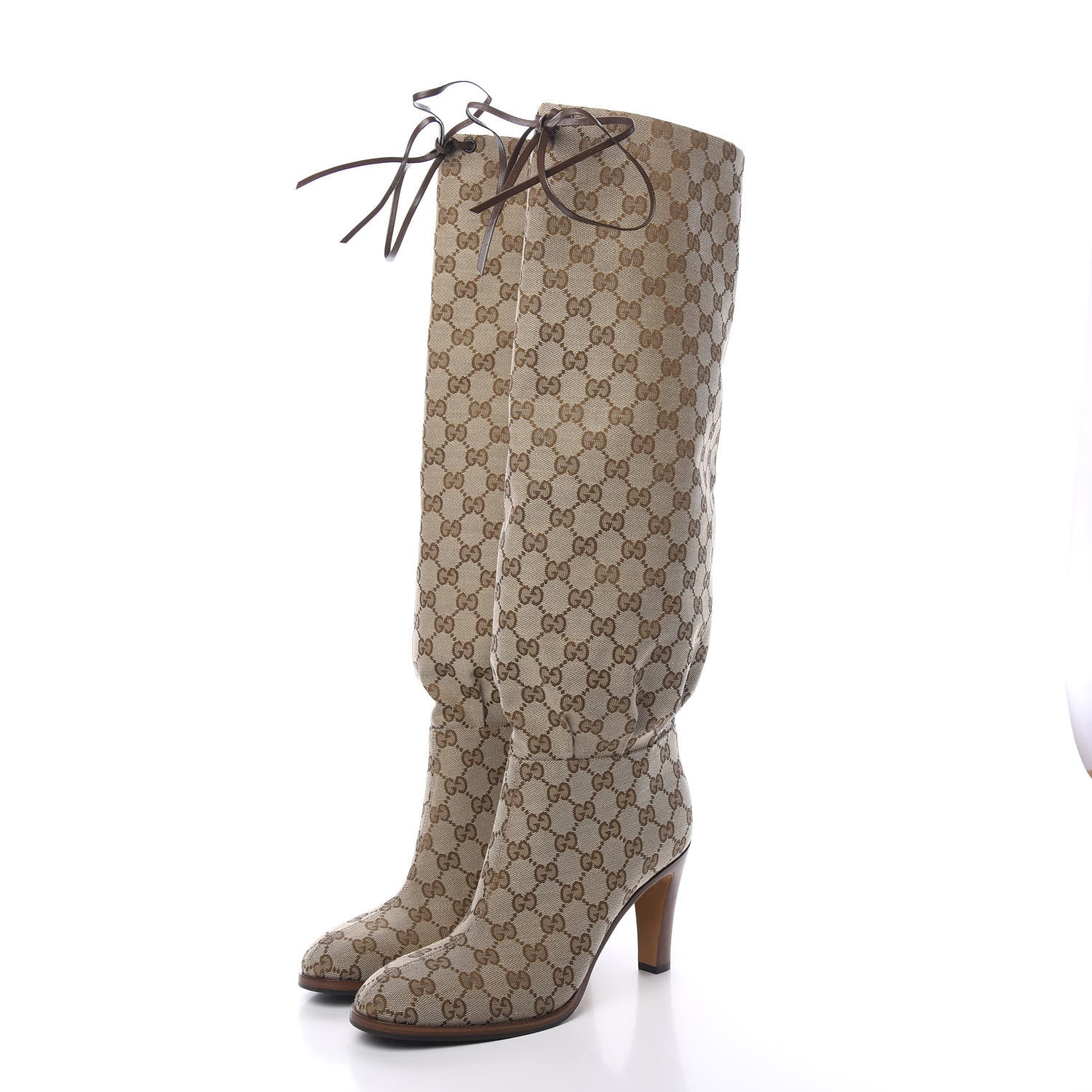 Gucci Monogram Lisa Mid Heel Boots 40 Beige Ebony 3 of 8