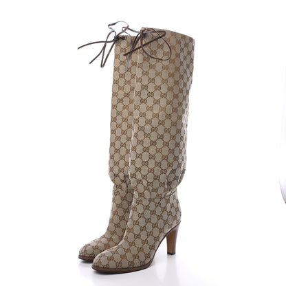 Gucci Monogram Lisa Mid Heel Boots 40 Beige Ebony 3 of 8