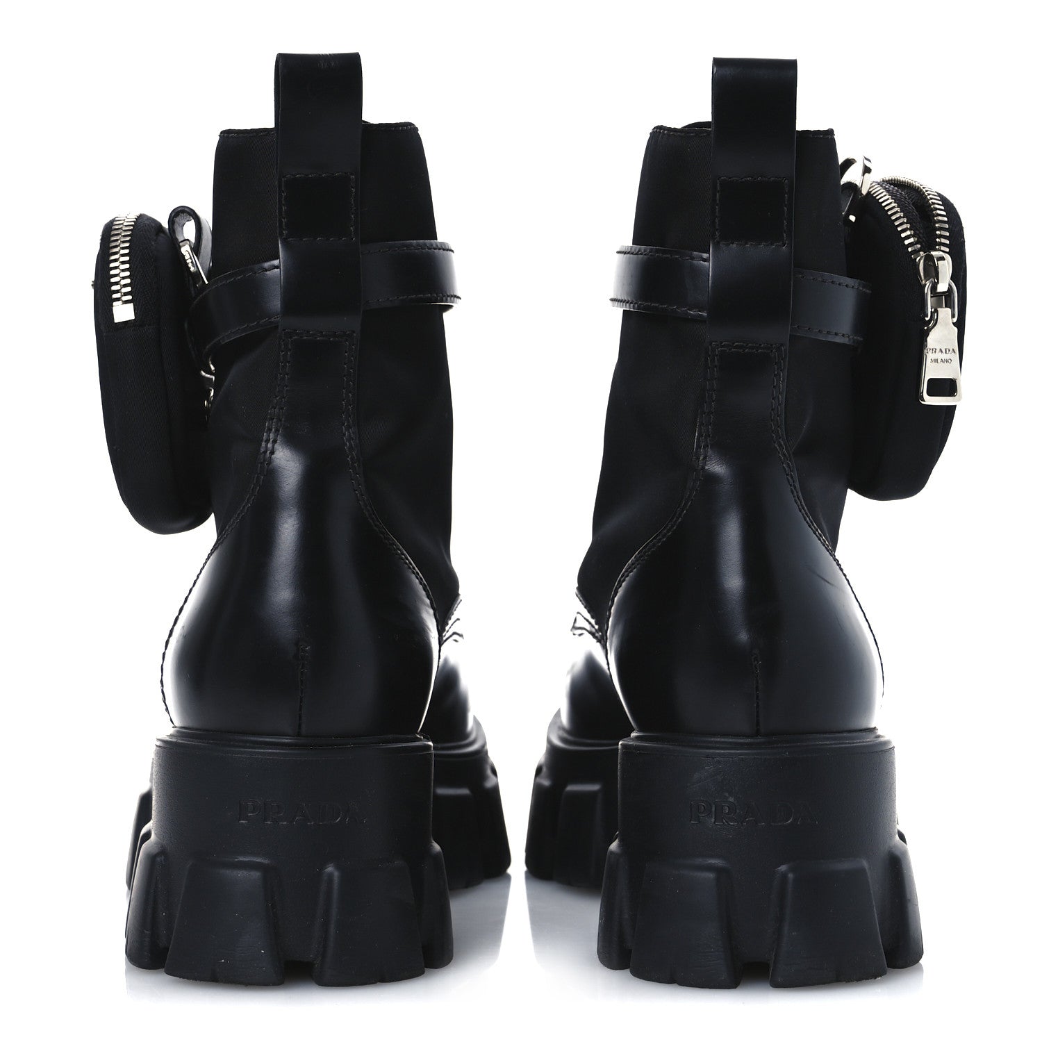 Prada Spazzolato Rois Re-Nylon Metal Triangle Logo Monolith Pouch Pocket 55mm Boots 41 Black 6 of 14