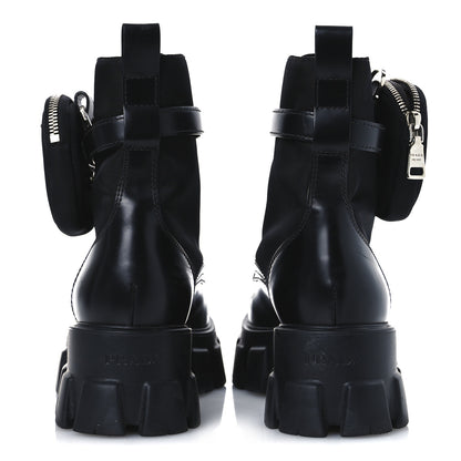 Prada Spazzolato Rois Re-Nylon Metal Triangle Logo Monolith Pouch Pocket 55mm Boots 41 Black 6 of 14