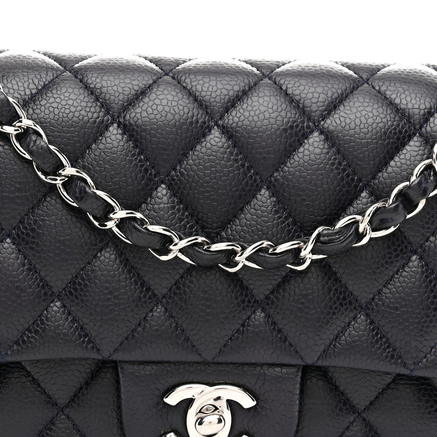 Caviar Quilted Medium Double Flap Navy