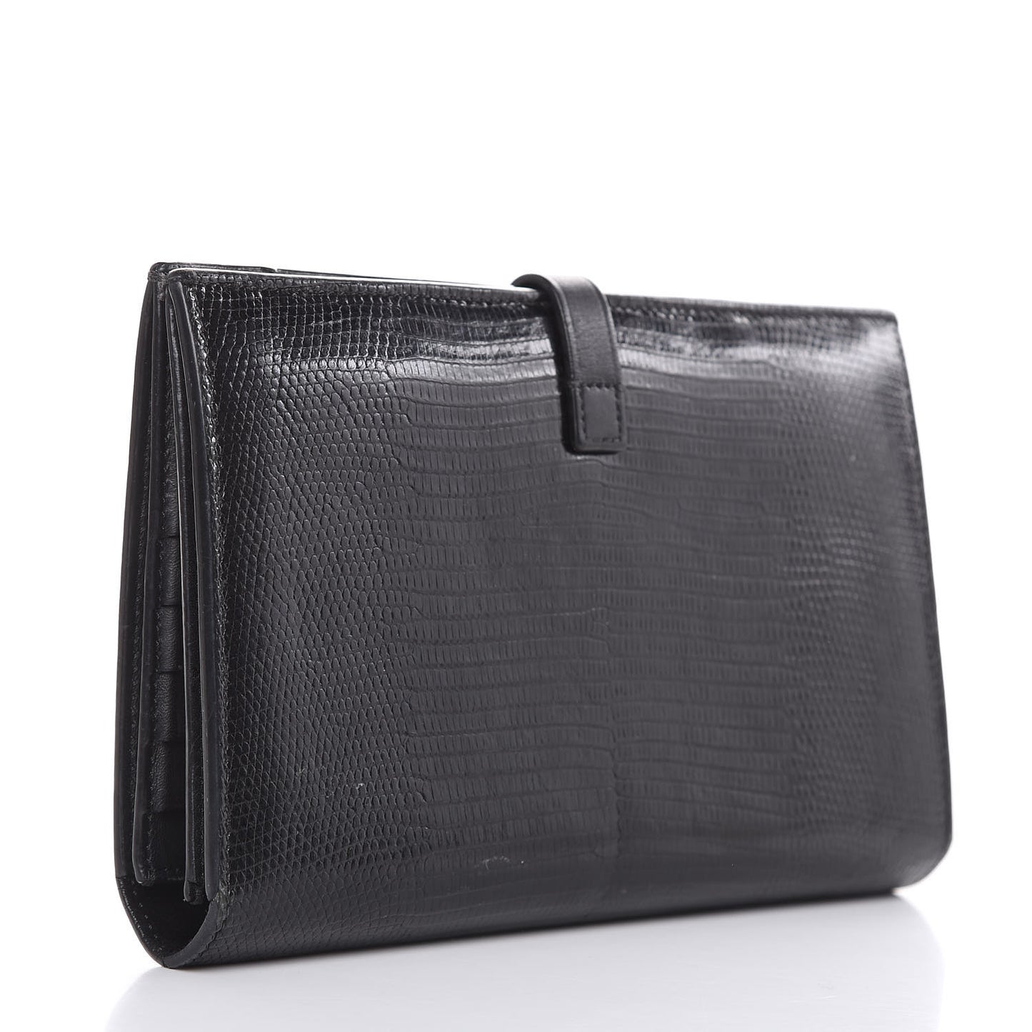 Lizard Calfskin Large Multifunction Strap Wallet Black