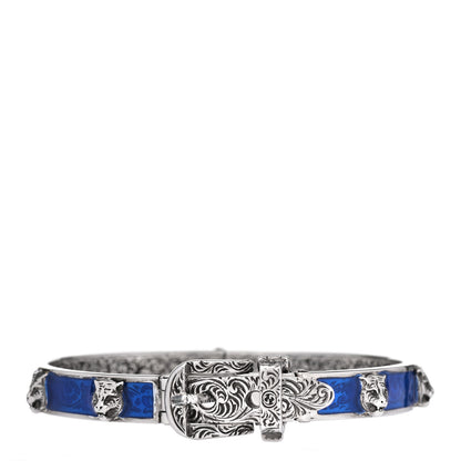 Gucci Sterling Silver Enamel Garden Feline Buckle Bracelet Blue 1 of 6